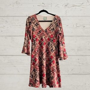 Anthropologie Maeve Pink Plaid Knit V-Neck Swing Dress